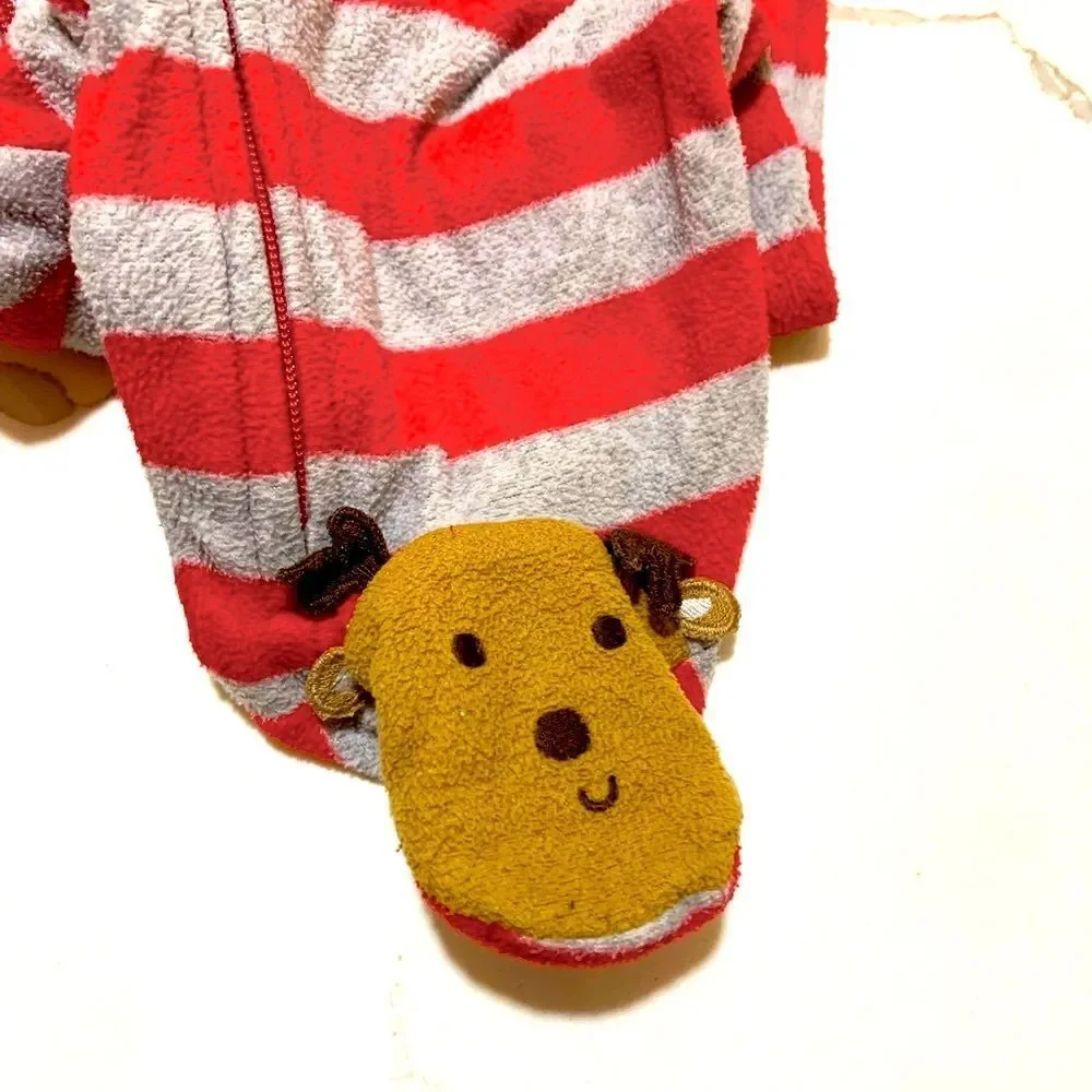 Carter’s Infant Boys Baby REINDEER Fleece Striped Pajamas Sleeper One Piece 9M